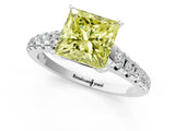 White gold Fancy Yellow Princess Cut Diamond Cathedral Solitaire Ring with Round  Pavé Band_90