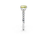 White gold Fancy Yellow Princess Cut Diamond Cathedral Solitaire Ring with Round  Pavé Band_91