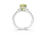 White gold Fancy Yellow Princess Cut Diamond Cathedral Solitaire Ring with Round  Pavé Band_93