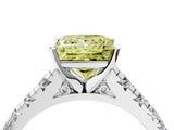 White gold Fancy Yellow Princess Cut Diamond Cathedral Solitaire Ring with Round  Pavé Band_93