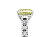 White gold Fancy Yellow Princess Cut Diamond Cathedral Solitaire Ring with Round  Pavé Band_94