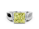 White gold Fancy Yellow Princess Cut Diamond Channel Set Solitaire Ring with Four-Prong Setting_27