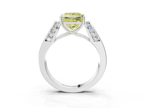 White gold Fancy Yellow Princess Cut Diamond Channel Set Solitaire Ring with Four-Prong Setting_40
