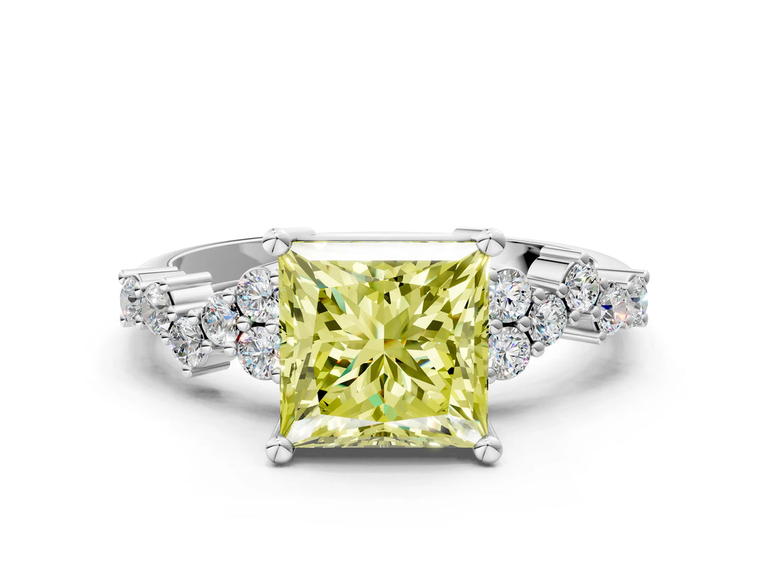 White gold Fancy Yellow Princess Cut Diamond Cluster Pavé Band with Four-Prong Setting_27