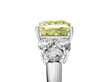 White gold Fancy Yellow Princess  Cut Diamond Cluster Ring with Round Accent Stones and Prong Setting on a Classic Band_34