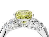 White gold Fancy Yellow Princess  Cut Diamond Cluster Ring with Round Accent Stones and Prong Setting on a Classic Band_34