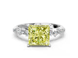 White gold Fancy Yellow Princess Cut Diamond Cluster Side Stone Solitaire Ring with Prong Setting_53