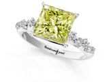 White gold Fancy Yellow Princess Cut Diamond Cluster Side Stone Solitaire Ring with Prong Setting_54