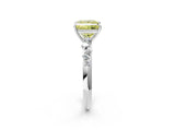 White gold Fancy Yellow Princess Cut Diamond Cluster Side Stone Solitaire Ring with Prong Setting_55