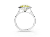 White gold Fancy Yellow Princess Cut Diamond Cushion Halo Ring with Pavé Band_15
