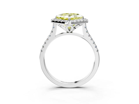 White gold Fancy Yellow Princess Cut Diamond Cushion Halo Ring with Pavé Band_15