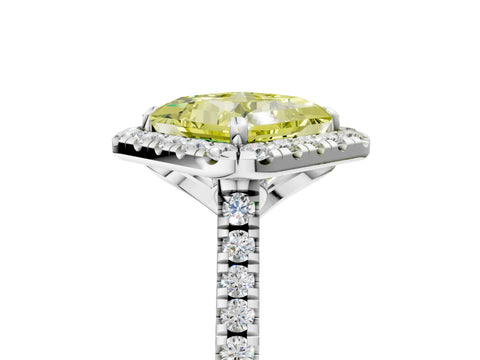 White gold Fancy Yellow Princess Cut Diamond Cushion Halo Ring with Pavé Band_17