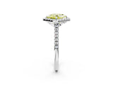White gold Fancy Yellow Princess Cut Diamond Cushion Halo Ring with Pavé Band_2