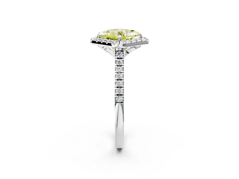 White gold Fancy Yellow Princess Cut Diamond Cushion Halo Ring with Pavé Band_2