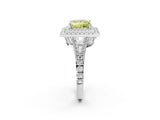 White gold Fancy Yellow Princess Cut Diamond Double Halo Ring with Pavé Band and Prong Setting_43