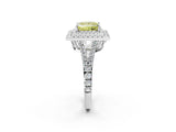 White gold Fancy Yellow Princess Cut Diamond Double Halo Ring with Pavé Band and Prong Setting_49