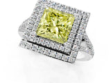 White gold Fancy Yellow Princess Cut Diamond Double Halo Ring with Pavé Band and Prong Setting_53