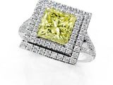 White gold Fancy Yellow Princess Cut Diamond Double Halo Ring with Pavé Band and Prong Setting_65