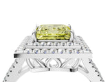 White gold Fancy Yellow Princess Cut Diamond Double Halo Ring with Pavé Band and Prong Setting_68