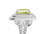 White gold Fancy Yellow Princess Cut Diamond Double Halo Ring with Pavé Band and Prong Setting_69