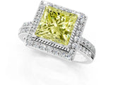 White gold Fancy Yellow Princess Cut Diamond Double Halo Ring with Split Shank and Four-Prong Setting_13