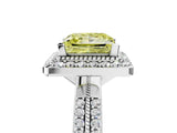 White gold Fancy Yellow Princess Cut Diamond Double Halo Ring with Split Shank and Four-Prong Setting_17
