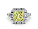 White gold Fancy Yellow Princess Cut Diamond Double Halo Ring with Split Shank and Prong Setting_27
