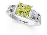 White gold Fancy Yellow Princess Cut Diamond Engagement Ring with Baguette Side Stones and Channel Set Band_30