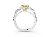 White gold Fancy Yellow Princess Cut Diamond Engagement Ring with Baguette Side Stones and Channel Set Band_32