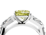 White gold Fancy Yellow Princess Cut Diamond Engagement Ring with Baguette Side Stones and Channel Set Band_33