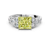 White gold Fancy Yellow Princess  Cut Diamond Engagement Ring with Bezel Set Round Side Stones and Prong Setting_47