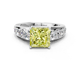 White gold Fancy Yellow Princess  Cut Diamond Engagement Ring with Pavé Band and Four-Prong Setting_3