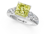 White gold Fancy Yellow Princess  Cut Diamond Engagement Ring with Pavé Band and Four-Prong Setting_4