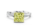 White gold Fancy Yellow Princess Cut Diamond Engagement Ring with Side Stone Accents and Four-Prong Setting_24