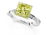 White gold Fancy Yellow Princess Cut Diamond Engagement Ring with Side Stone Accents and Four-Prong Setting_25