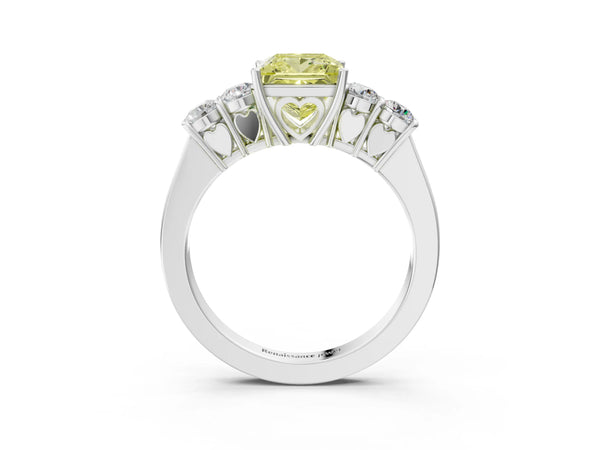 White gold Fancy Yellow Princess  Cut Diamond Five-Stone Prong Set White Gold Ring