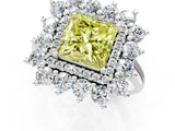 White gold Fancy Yellow Princess Cut Diamond Floral Double Halo Engagement Ring with Prong Setting_37