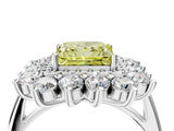 White gold Fancy Yellow Princess Cut Diamond Floral Double Halo Engagement Ring with Prong Setting_40