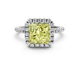 White gold Fancy Yellow Princess  Cut Diamond Floral Halo Engagement Ring with Pavé Band and Prong Setting_41