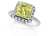 White gold Fancy Yellow Princess  Cut Diamond Floral Halo Engagement Ring with Pavé Band and Prong Setting_42