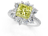 White gold Fancy Yellow Princess  Cut Diamond Floral Halo Pave Band with Prong Setting_1