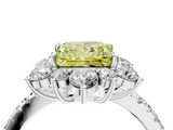 White gold Fancy Yellow Princess  Cut Diamond Floral Halo Pave Band with Prong Setting_4