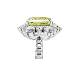 White gold Fancy Yellow Princess  Cut Diamond Floral Halo Pave Band with Prong Setting_5