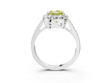 White gold Fancy Yellow Princess Cut Diamond Floral Halo Ring with Pavé Band and Prong Setting_10
