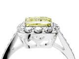 White gold Fancy Yellow Princess Cut Diamond Floral Halo Ring with Pavé Band and Prong Setting_11
