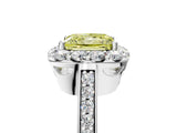 White gold Fancy Yellow Princess Cut Diamond Floral Halo Ring with Pavé Band and Prong Setting_12