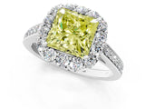 White gold Fancy Yellow Princess Cut Diamond Floral Halo Ring with Pavé Band and Prong Setting_8