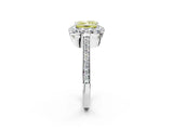 White gold Fancy Yellow Princess Cut Diamond Floral Halo Ring with Pavé Band and Prong Setting_9