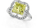 White gold Fancy Yellow Princess Cut Diamond Floral Halo Split Shank Prong Setting Ring_1