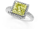 White gold Fancy Yellow Princess Cut Diamond Halo Engagement Ring with Pavé Band and Prong Setting_52
